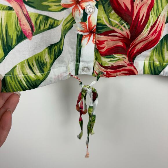 Marc New York Womens Floral Button Up Cropped Tie Waist Blouse Large Tropical - Picture 3 of 12